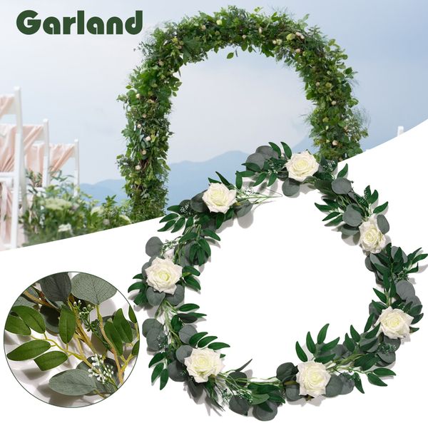 

artificial willow vines twigs leaves garland string green faux plant wreath with rose flower for wedding doorways outdoor decor