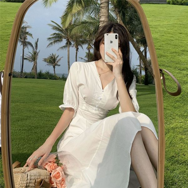 

bm 2020 date gentle long skirt small fragrant wind sweet salt white dress female summer, Black