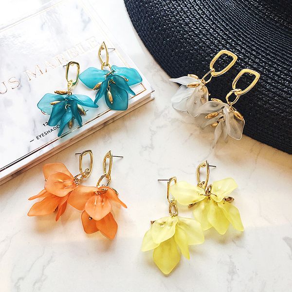 

bohemian acrylic flower earrings for women 2019 new summer holiday hanging long drop earrings trendy jewelry orange yellow, Silver