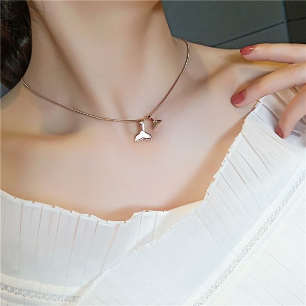 

titanium steel dolphin pisces tail necklace women's simple choker online celebrity ins south korea elegant versatile necklace pe, Silver