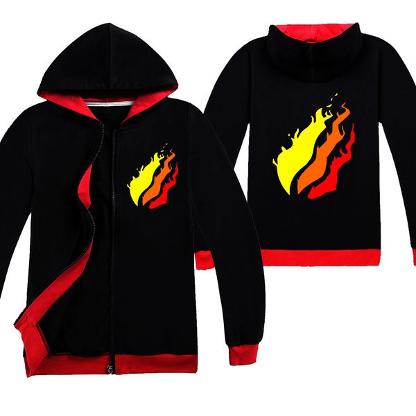 

2020 ins дизайнера детей толстовка толстовка flame printed hip hop толстовка хлопок дети мальчики весна и осень открытого zipper пальто курт, Black