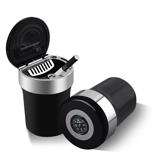 

universal car compass with led light portable stainless steel creative flame retardant ashtray auto truck accessories interior