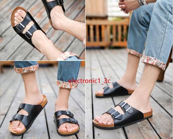 

fashion summer cork slippers sandals new men women casual beach double buckle printed slip on slides shoe flat plus size