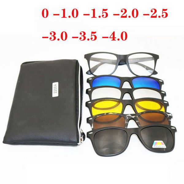 

rice nail square polarized sunglasses finished myopia eyewear optical eyeglasses frame magnet 5 clip sunglasses myopia glasses, Black