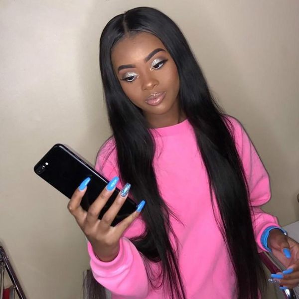 

парик фронта шнурка человеческих волос перуанский прямой предварительно сорвал с волосами младенца 180% парик фронта шнурка волос реми 13, Black