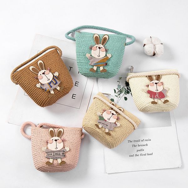 

summer hand made straw bags children single inclined shoulder bags exquisiteness kids cartoon coin purses cute princess handbags, Black