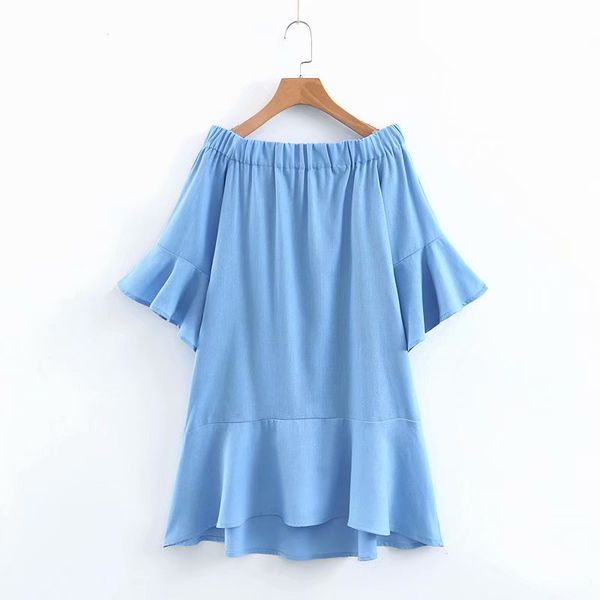 

women casual summer blue mini dress 2019 female cotton linen slash neck ruffles half sleeve fashion dresses vestidos de fiest, Black;gray