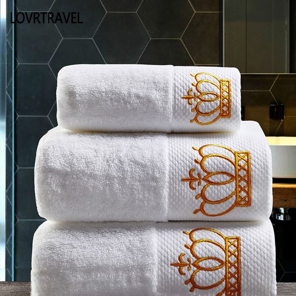 Set di asciugamani per hotel in cotone bianco con corona imperiale ricamata Asciugamani per il viso Asciugamani da bagno per adulti Salviettine assorbenti per le mani