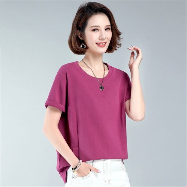 

casual solid color t-shirt women's short sleeve wide songxia middle-aged mother fat mm large size belly, White