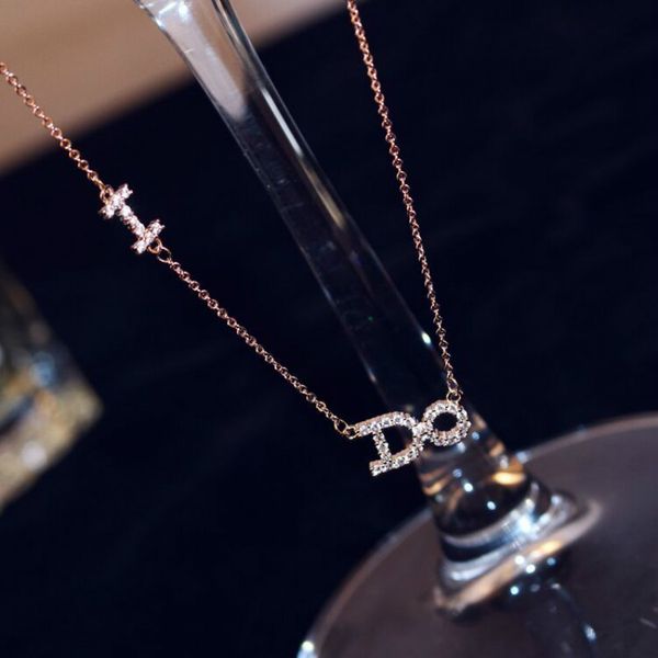 

new 2018 japan and south korea popular zircon letter i do necklace pendant clavicle chain short sweet, Silver