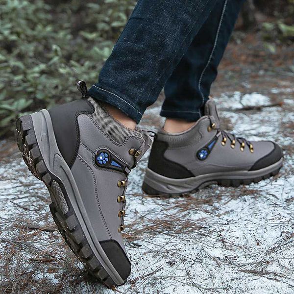 

men's waterproof hiking boot winter snow boots outdoor mid ankle boots lace up for backpacking working high shoes, Black