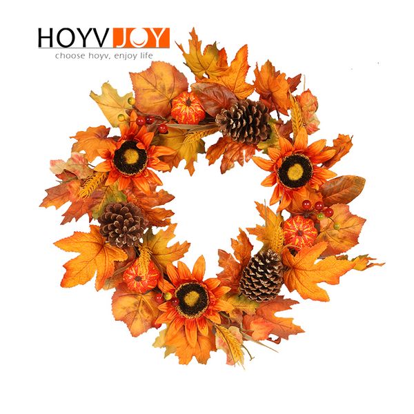 

hoyvjoy halloween simulation autumn sunflower garland wreaths home decoration large pine cone wheat leaf christmas wall hanging