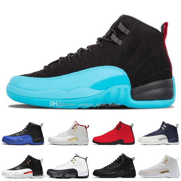 

gamma blue 12 12s midnight black mens basketball shoes reverse taxi dark grey playoffs men sports designer athletics sneakers
