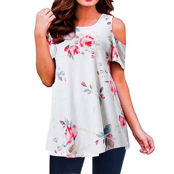 

womens and blouses 2019 summer casual flower print cold shoulder loose blouse clothes vintage ladies shirt white hippe