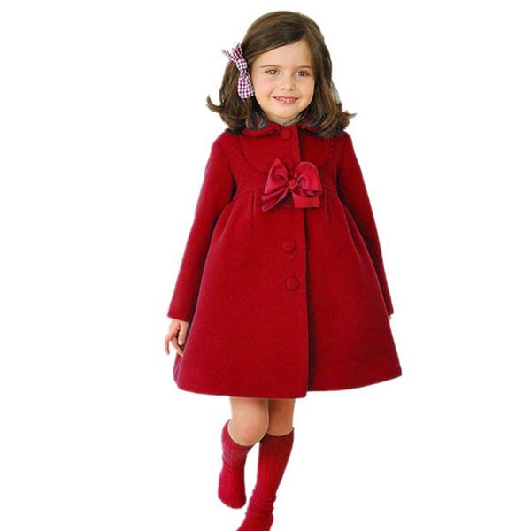 

2020 spring baby girls outerwear coats with bow children warm clothes kid girl long jackets infantil cashmere coat fashion red, Blue;gray