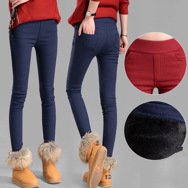 

autumn winter women pants velvet thickening leggings trousers female warm pencil pants thicker elastic trousers, Black;white