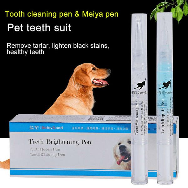 

2 pcs pets dog cat teeth tartar dental calculus stones remover toothbrush tools cleaning pen kit