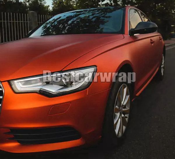 Arancio ghiaccio Satin Chrome Vinyl Car Wrap lamina d'aria Bubble Pellicola di copertura avvolgente per veicoli gratuita Con colla a bassa aderenza Qualità 3M 1.52x20m