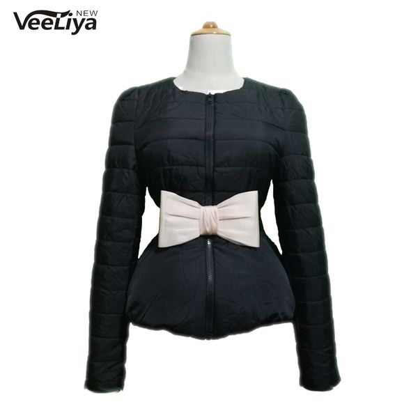 

women coat winter cotton coats slim plus size outwear wadded thick snowwear puff short jackets cotton parka with bow belt, Tan;black