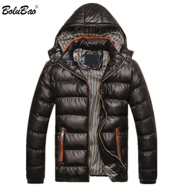 

bolubao 2018 new winter men jacket fashion thermal down cotton parkas male jackets casual hooded brand warm coat mens, Black