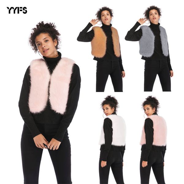 

womens designer faux fur plush short coat warm slim vest vest, White;black