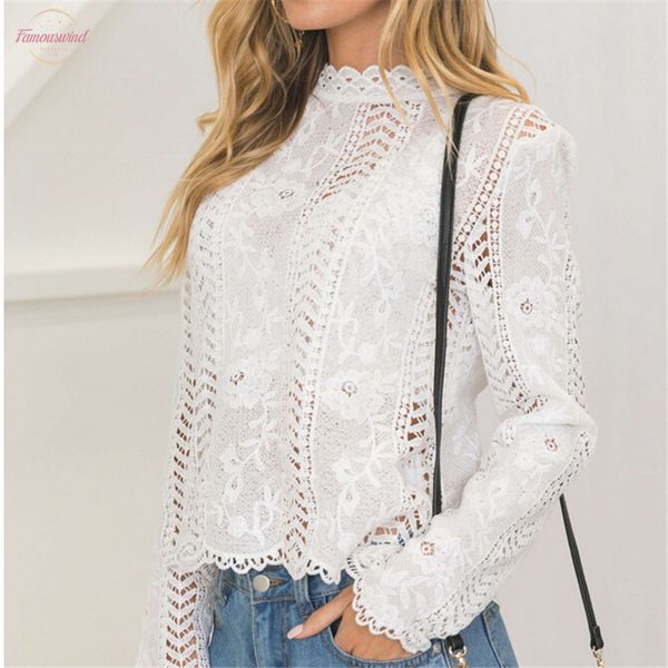 

autumn fashion women ladies blouse long sleeve white lace hollow turtleneck summer elegant blusa for female