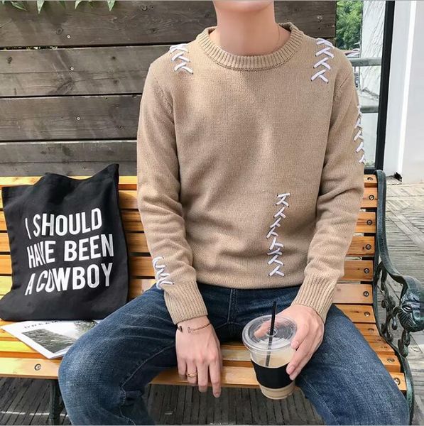 

2020 men's casual autumn fashion casual strip color block knitwear jumper pullover sweater sale material cotton mens sweaters, White;black