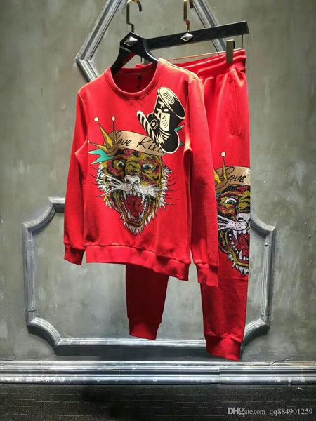 

brand mens fashion luxury designer tracksuit 19ss new fashion spring tiger head print cotton sweat suits red tracksuit size -3xl, Gray