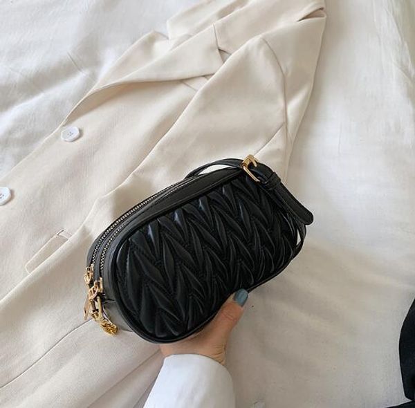 

ins fashion women shoulder bags pleated candy summer bag plain chain crossbody two zipper totes