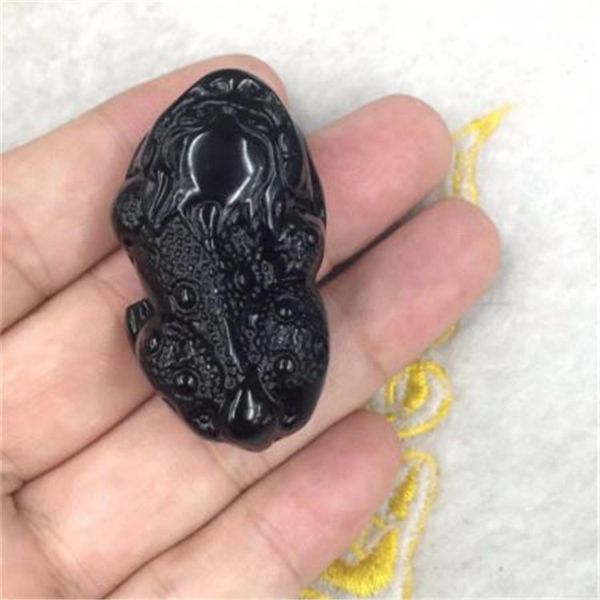 

precious natural black obsidian gemstone toad shape pendant woman man necklace natural stone pendant, Silver