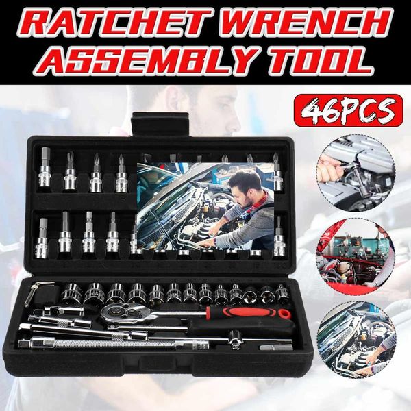 

46pcs carbon steel combination tool set wrench batch head ratchet pawl socket spanner screwdriver household car repair tool