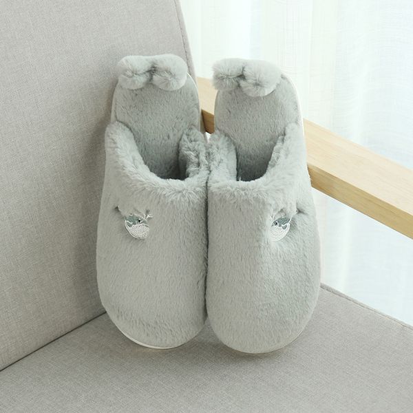 

new 2019 cute cartoon animal women slippers fur winter warm plush home fluffy slides cotton house shoes#3, Black