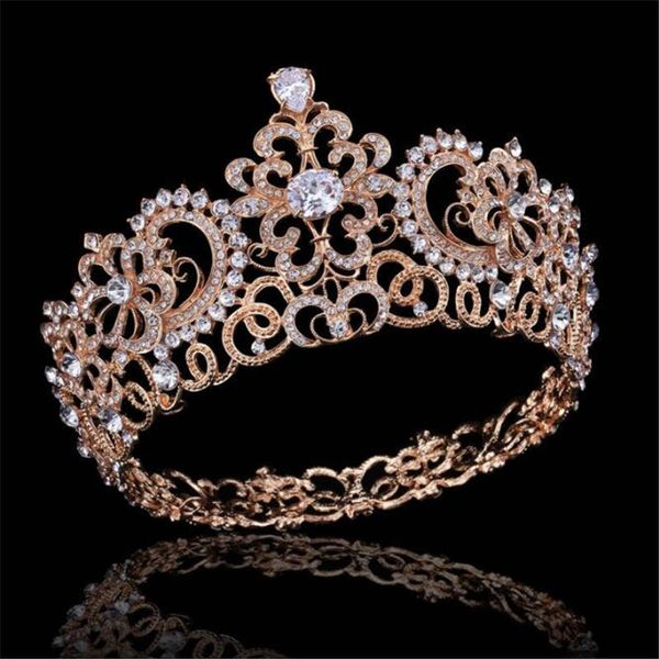 

large size queen king bride tiara crown bridal wedding hair jewelry birthday prom zircon tiaras and crowns hair accessories, Golden;white