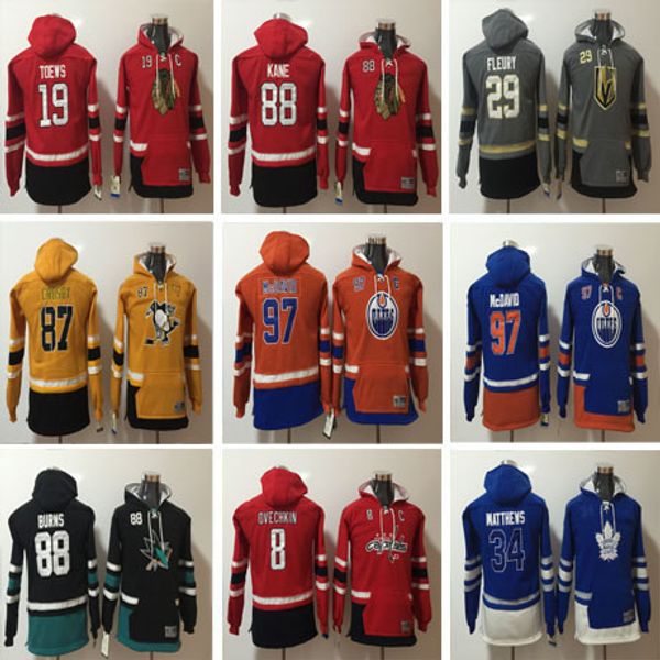 

mens youth/kids winter hockey hoodies connor mcdavid alex ovechkin brent burns jonathan toews patrick kane marc-andre fleury hoody jerseys, Black;red