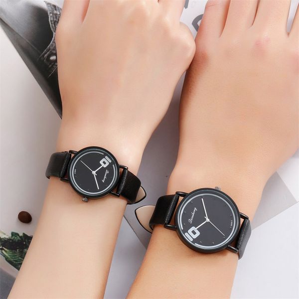 

men women analog quartz watch black case with pu leather strap kqs8, Slivery;brown