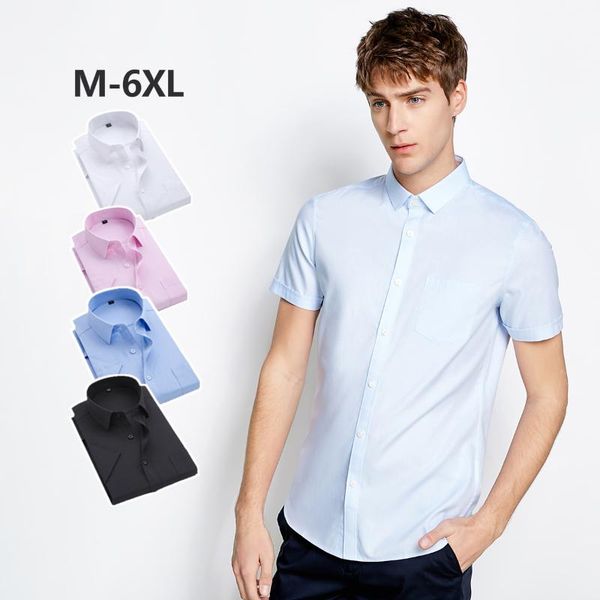 

short-sleeved 6xl shirt collar offical shirt plus size solid business korea the summer men's fashion modern wear, White;black