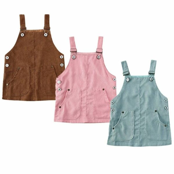 

2020 baby summer clothes 0-5t toddler kids baby girl mini retro dress strap corduroy dress suspenders solid overalls, White