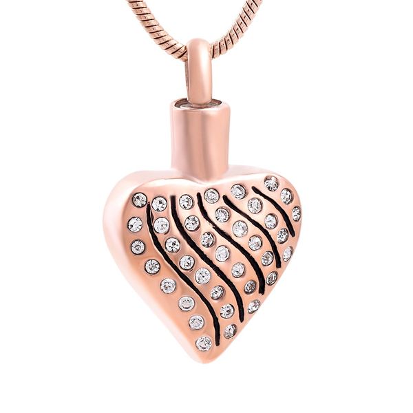 

ijd9242 stainless steel cremation for ashes urn crystal rose gold heart decoration pendant necklace souvenir with chain jewelry, Silver