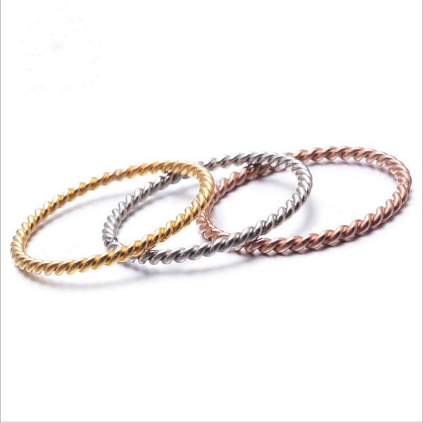 

1.5mm stainless steel ring womens men's spiral twist band silver gold rose gold finger ring size 4-9