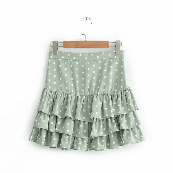 

women 2019 polka dot print za green mini skirt summer fashion female pleated ruffles skirts for sweet lady faldas mujer moda, Black;gray