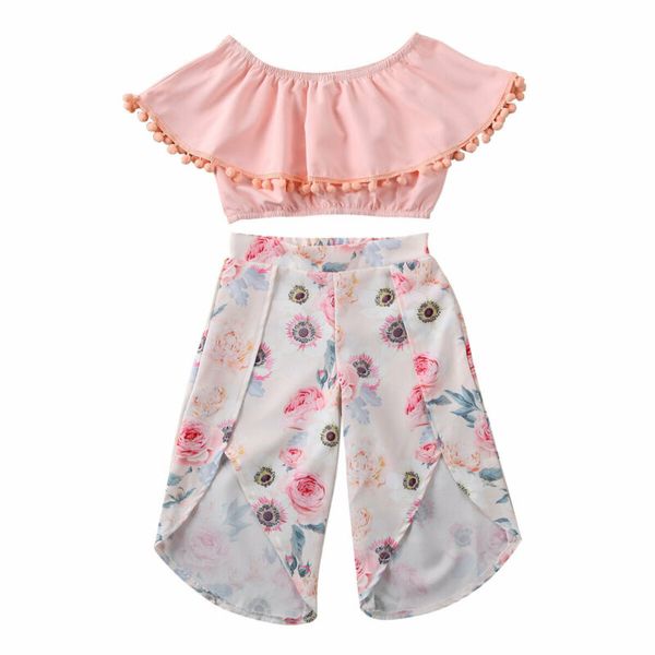 

new fashion 1-5years toddler newborn baby girls summer clothes off shoulder t-shirt pants leggings outfits, White