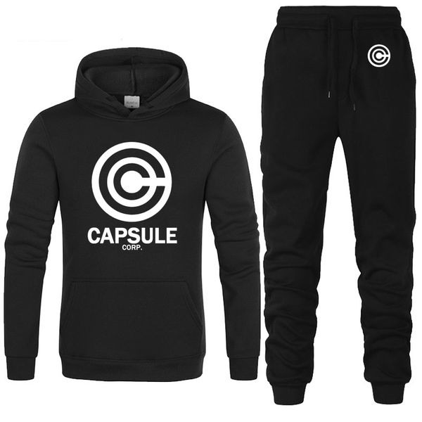 

anime z hoodies men streetwear corp print sweatshirt harajuku hiphop men hoodies pants suit 2pcs, Black