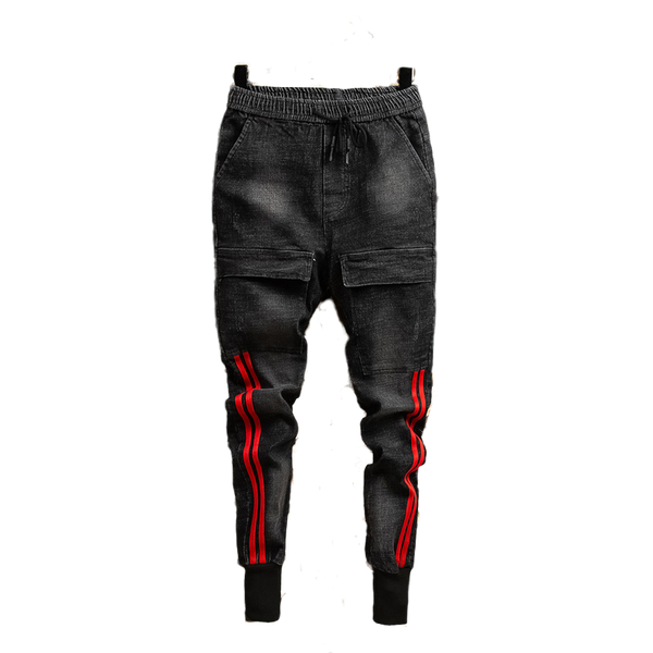 

мужская боковая полоса skinny fit черные джинсы хип-хоп уличная одежда сплошной цвет плюс размер slim fit легкие хлопчатобумажные джинсы для, Black