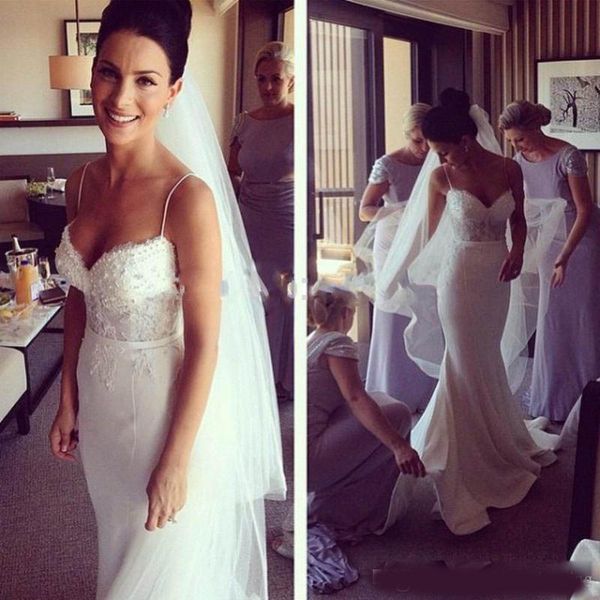 

elegant berta vintage beach wedding dresses 2020 mermaid sheer lace plus size beaded court train riki dalal country bridal gowns, White