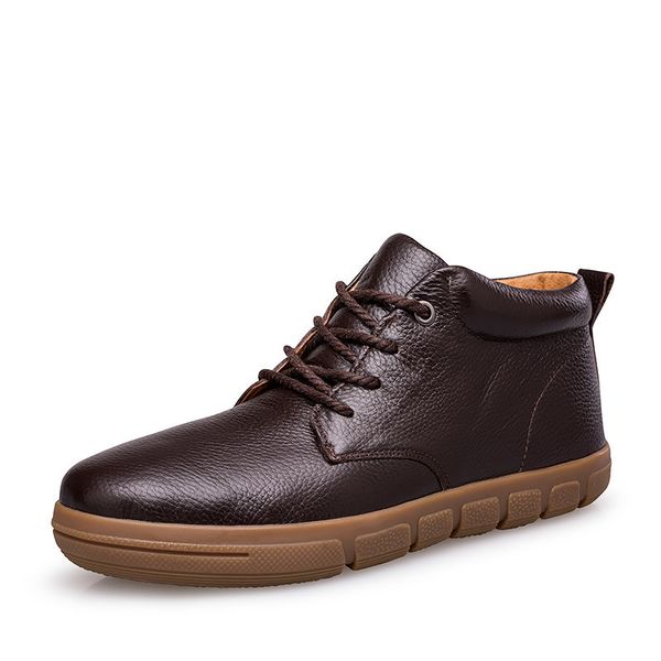 

2019 snow boots mens shoes warm genuine leather male boots winter plush fur waterproof rubber shoes man, Black