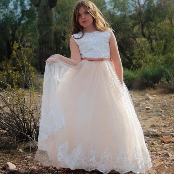 

elegant flower girl dress sleeveless lace appliques tulle belt crystals sequins birthday party prom holy communion dresses, Red;yellow