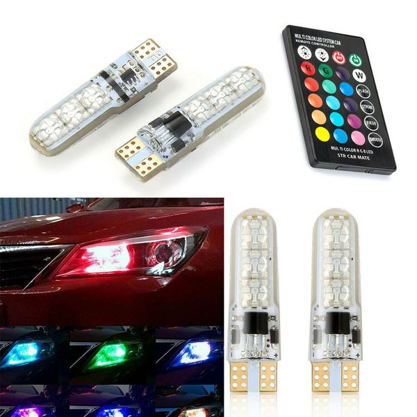 

2pcs/set t10 6 smd led car dome reading decorative light rgb 194 168 w5w automobiles wedge lamp with remote controller