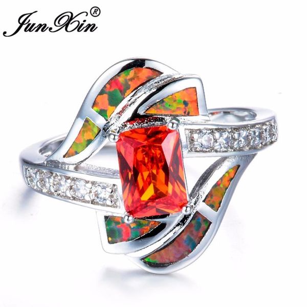 

dainty женский оранжевый опал камень кольцо уникальные 925 стерлингового серебра обручальные кольца vintage циркон геометрические обручальны, Slivery;golden