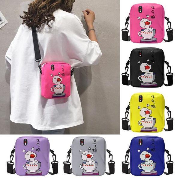 

canvas shoulder messenger packs cartoon duck print women crossbody bags