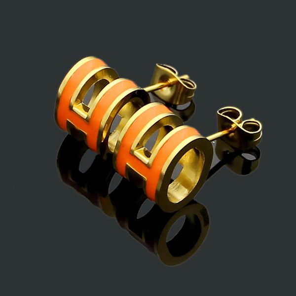 

new brand 316l stainless steel brand dripping oil earring black/white/red/orange/pink for mother women earring jewelry lover gift, Golden;silver